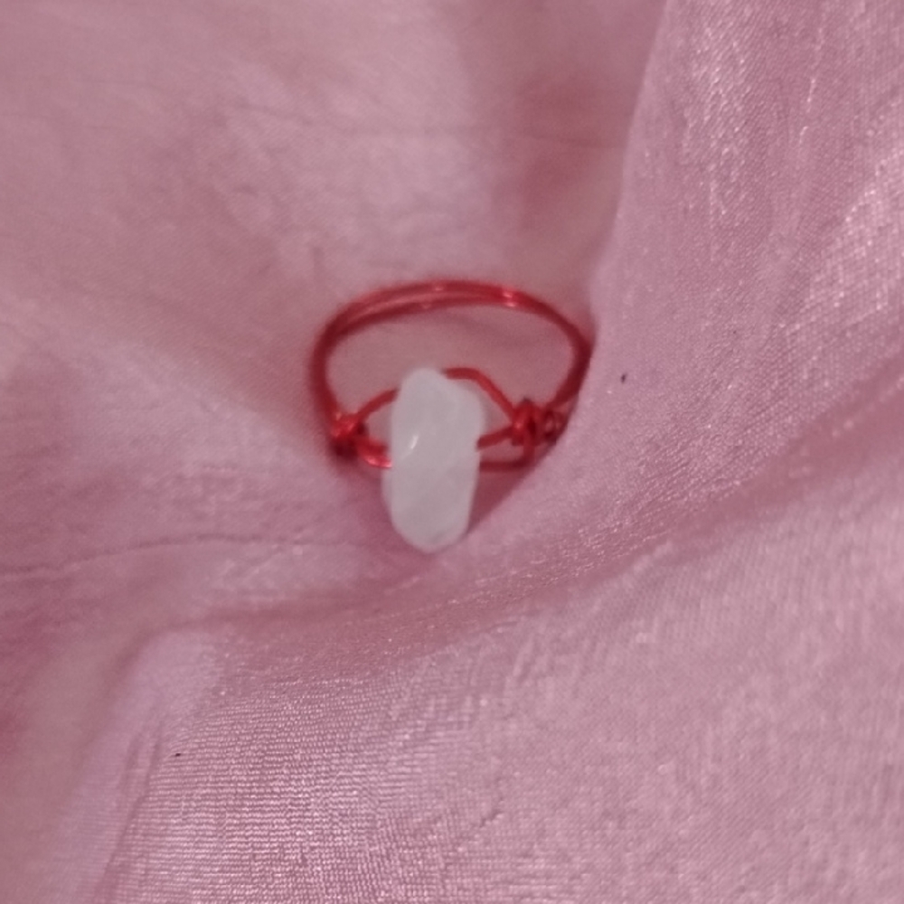 Hand Crafted Red Wire Ring with White Gem